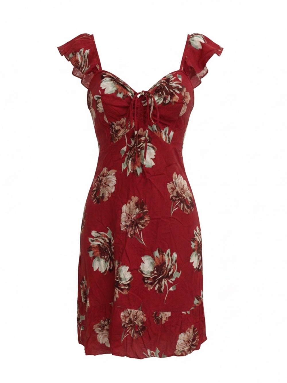Maurices Red Floral Tie-Front Mini Dress